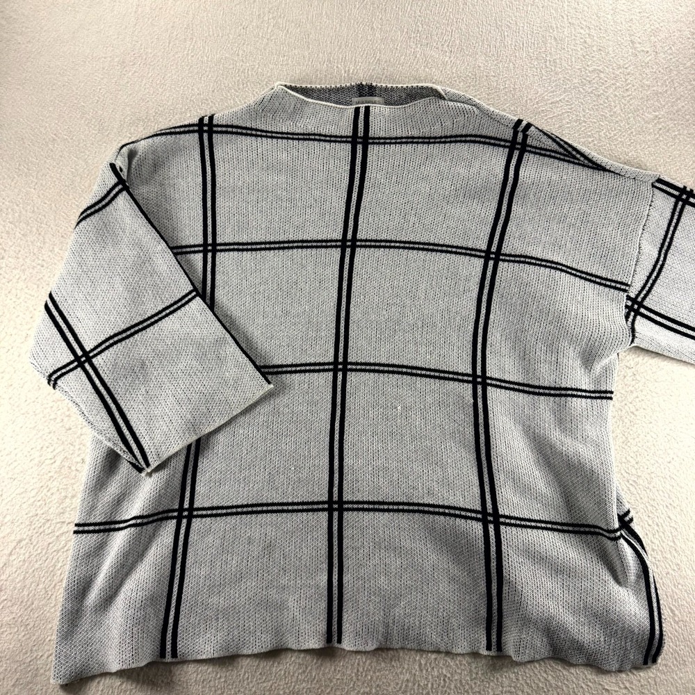 Multiples Sweater Womens‎ 2X Gray Plaid Acrylic Tight Knit Mock Neck Warm Wear